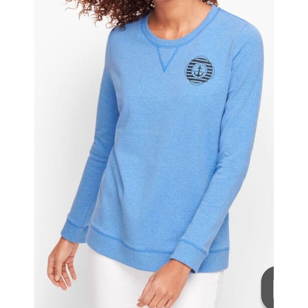 Talbots French Terry Sweatshirt Blue Wave Anchor Graphic Pullover M P201013052